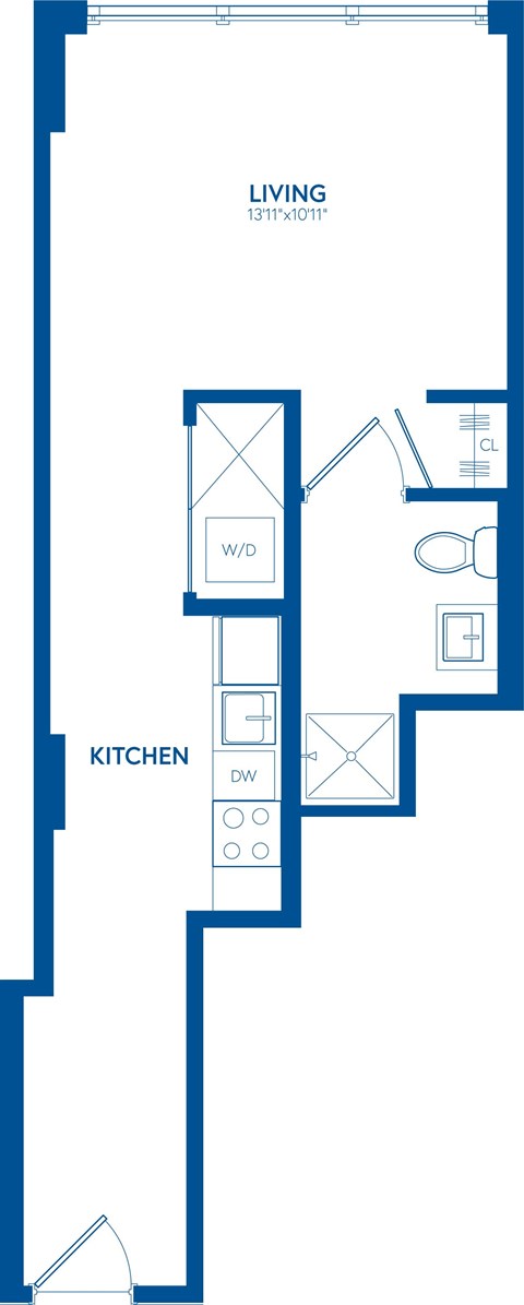 Floor plan for studio, 1 bath, 463 sqft